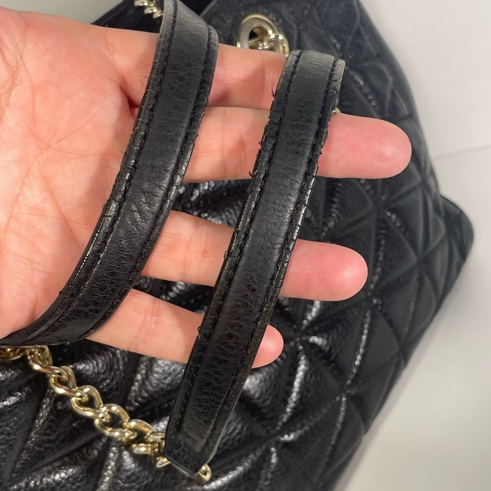 Kate Spade Black Quilted Leather Satchel Gold Chain Strap Multiple Compartments - Picture 15 of 16